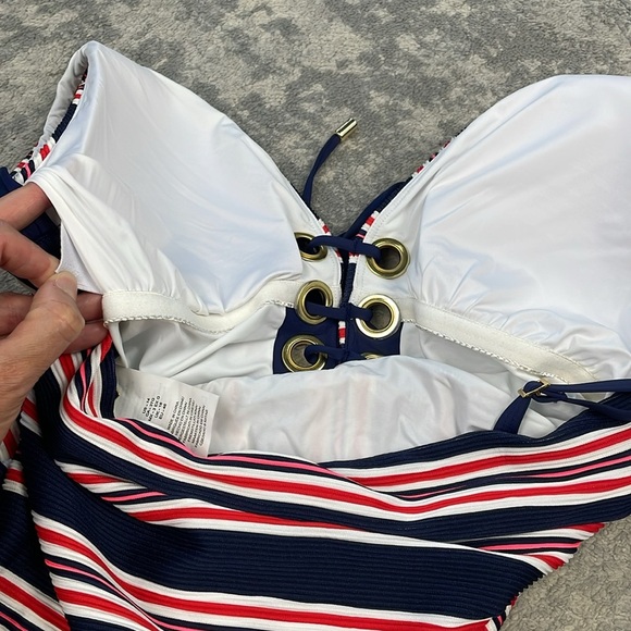 New La Blanca Sailor Striped Tankini Swim Top Red Blue Stripe Patriotic Sz 14 - Picture 10 of 10